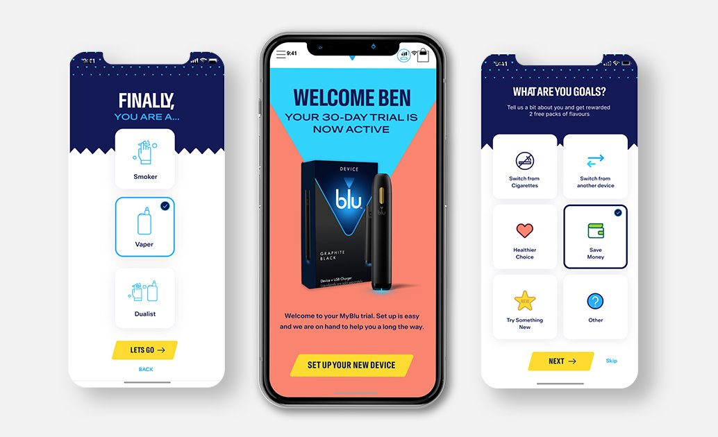 BluVape brand design sprint screens